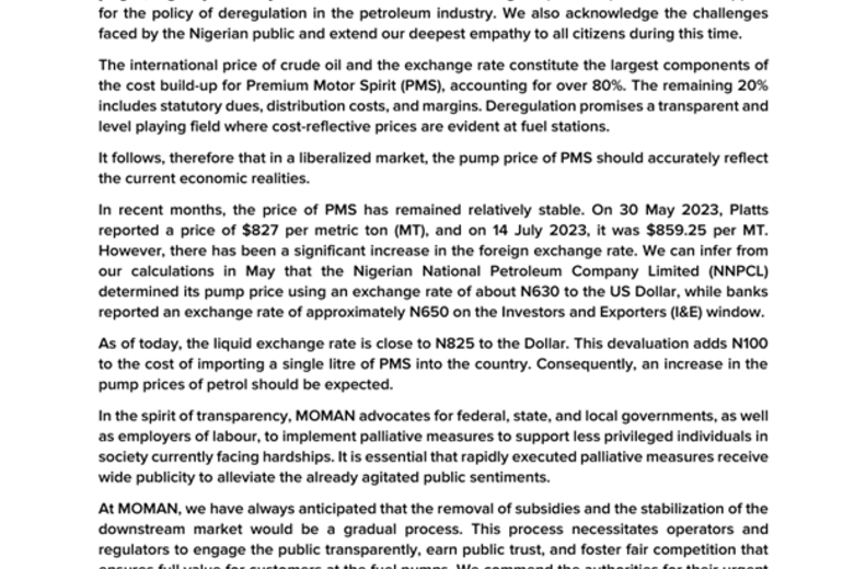 MOMAN's Support for Deregulation Amidst Nigerian Petroleum Challenges